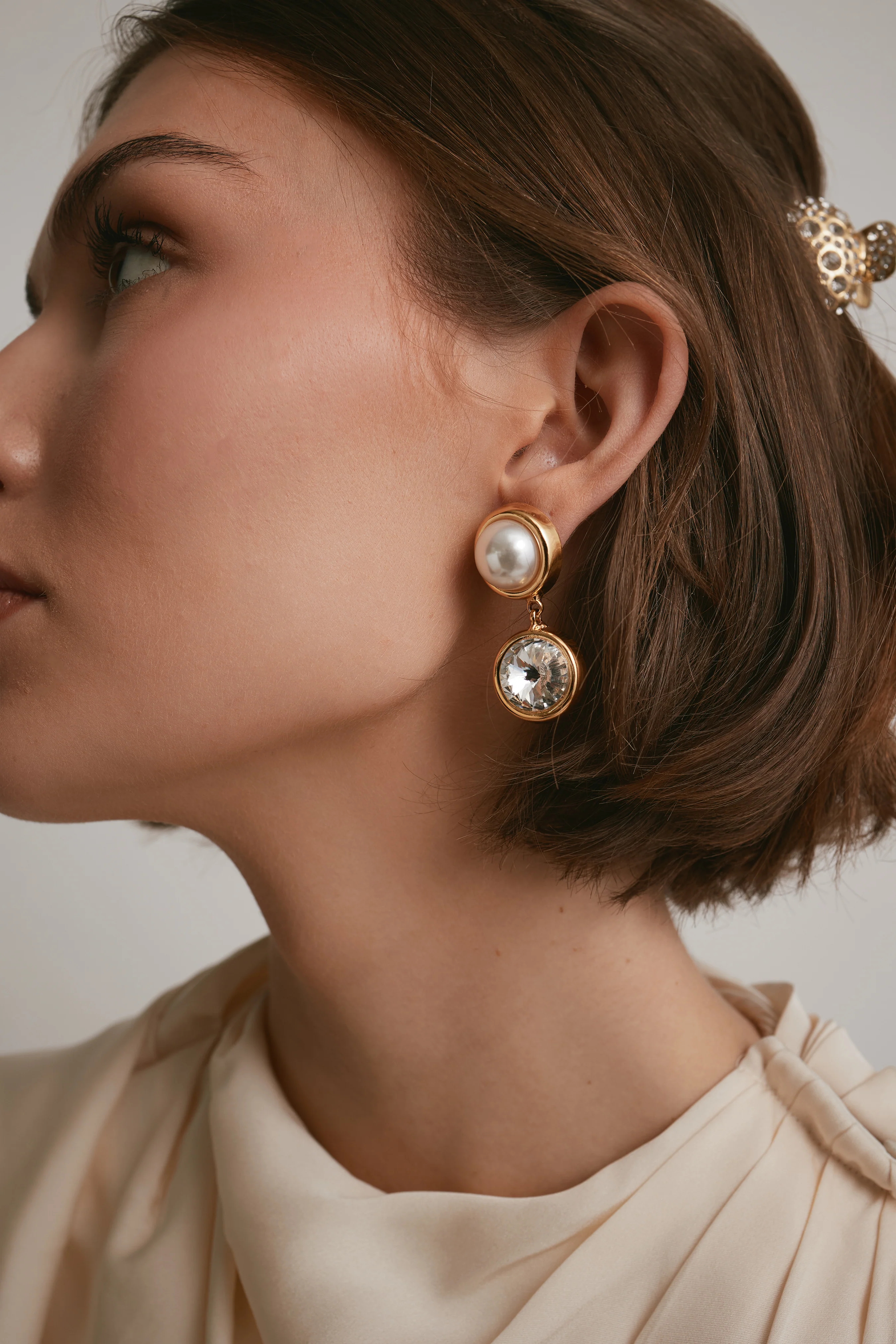 Clare Crystal and Pearl Drop Earrings - Image 3