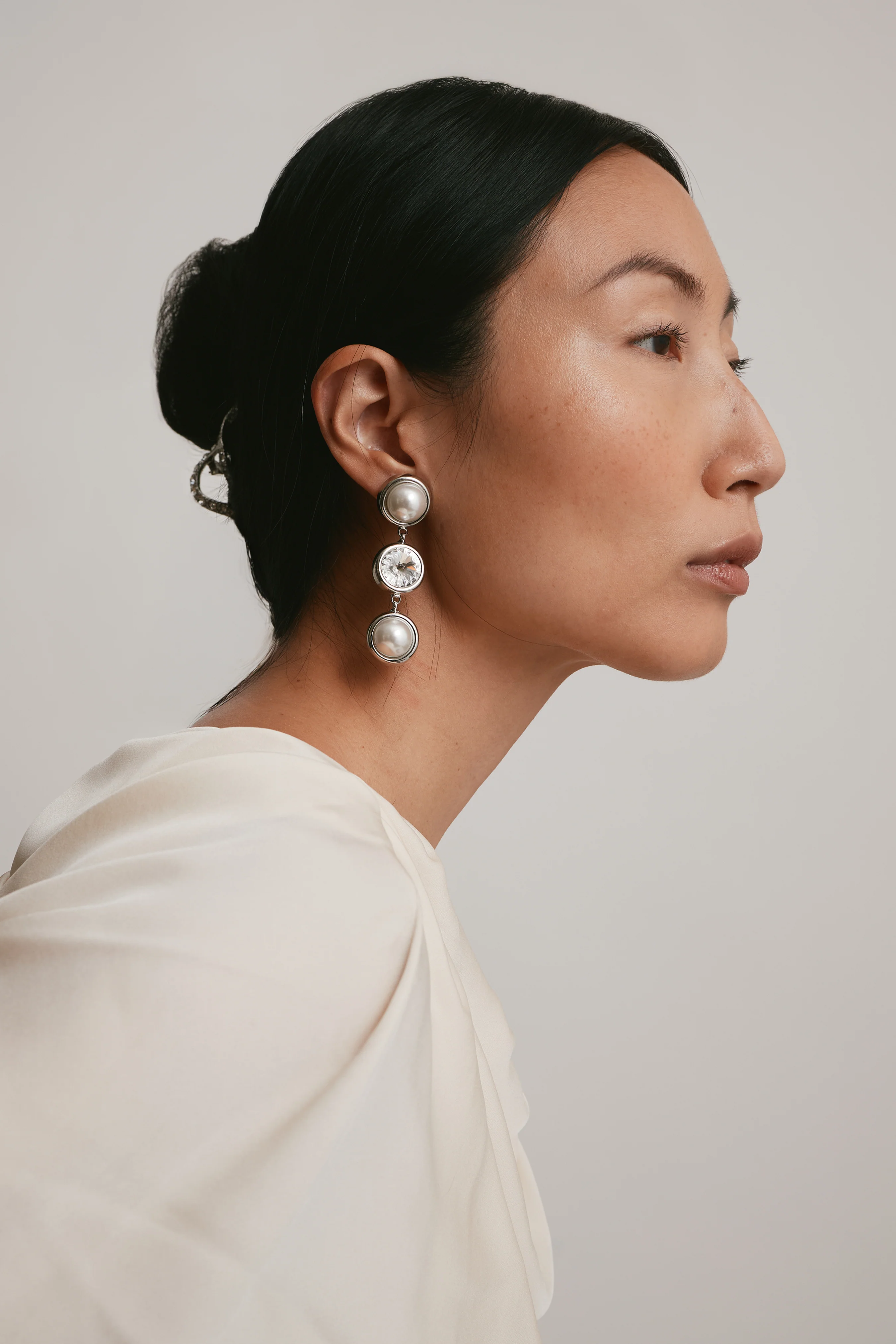 Clare Crystal and Pearl Linear Earrings - Image 2