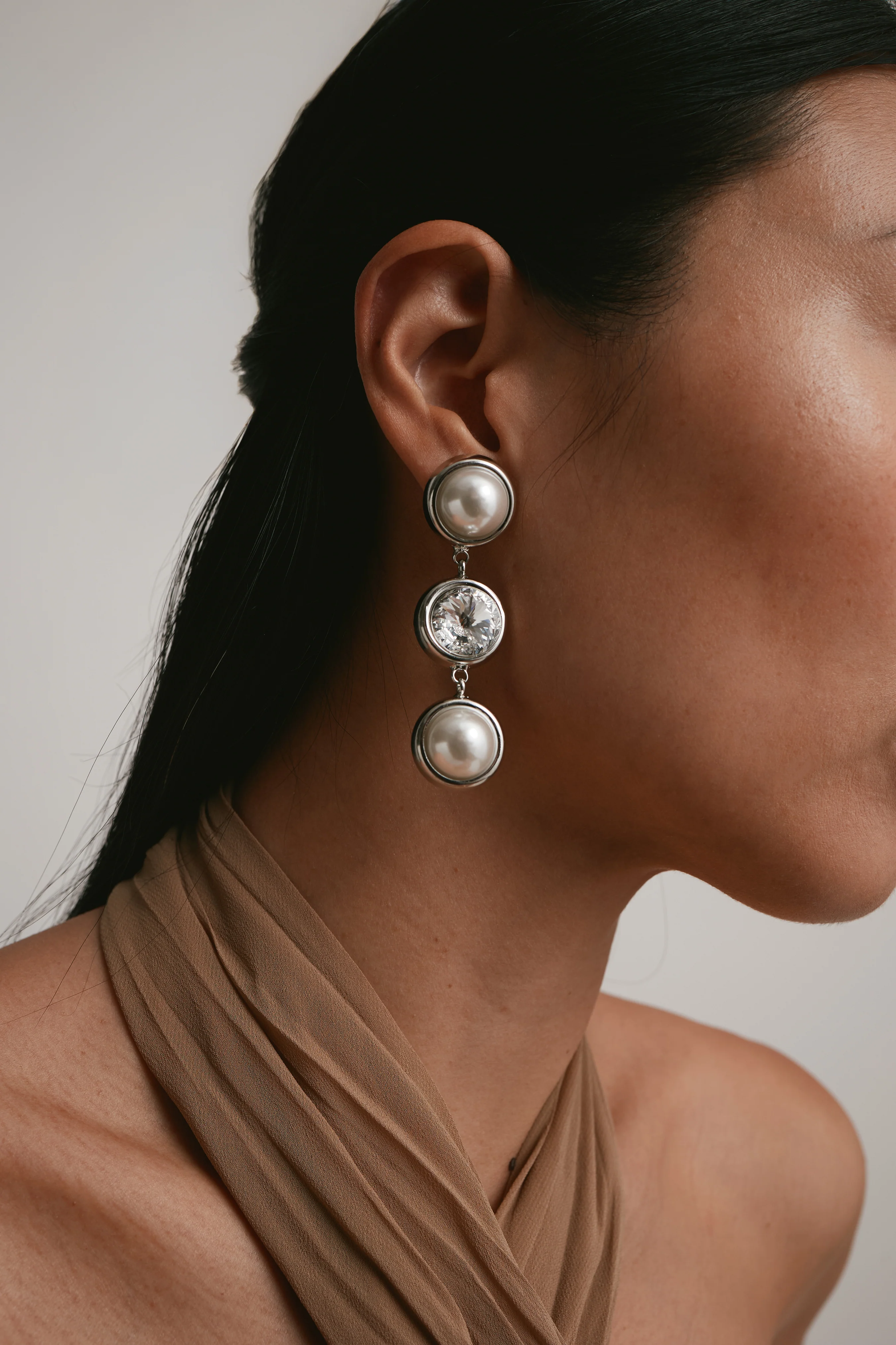 Clare Crystal and Pearl Linear Earrings - Image 4