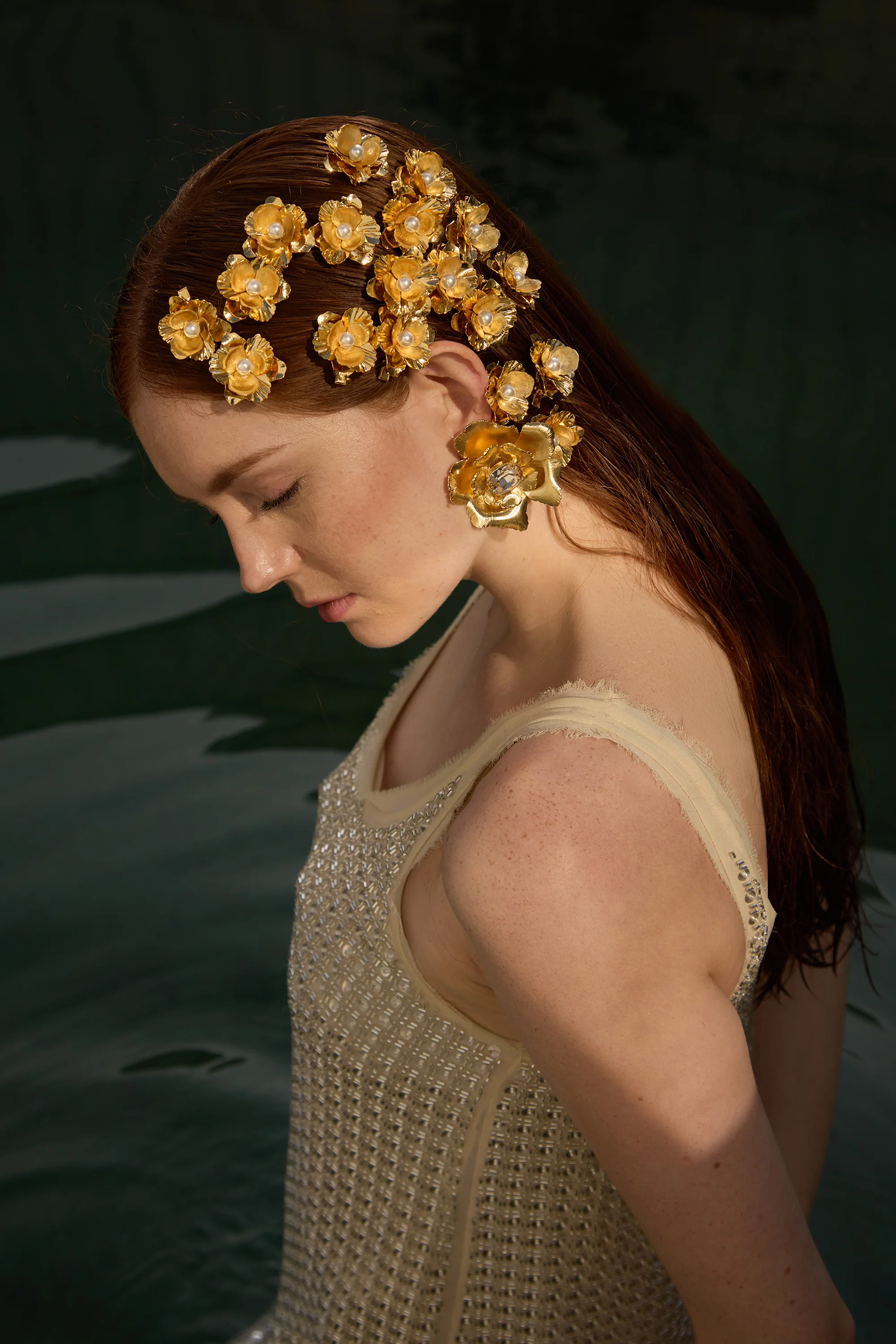 Jasmine Floral Crystal Button Earrings - Image 4