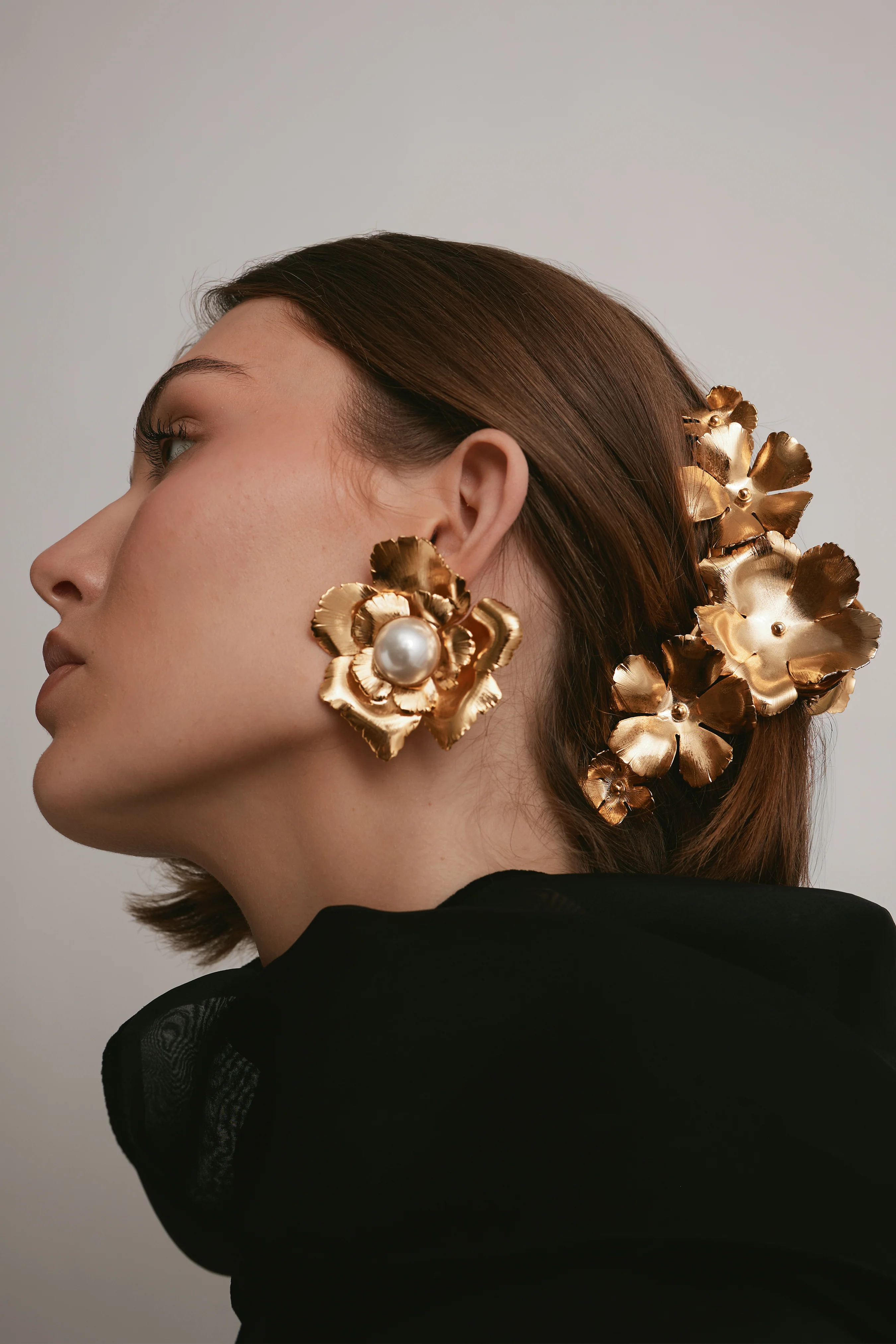 Jasmine Floral Pearl Button Earrings - Image 4