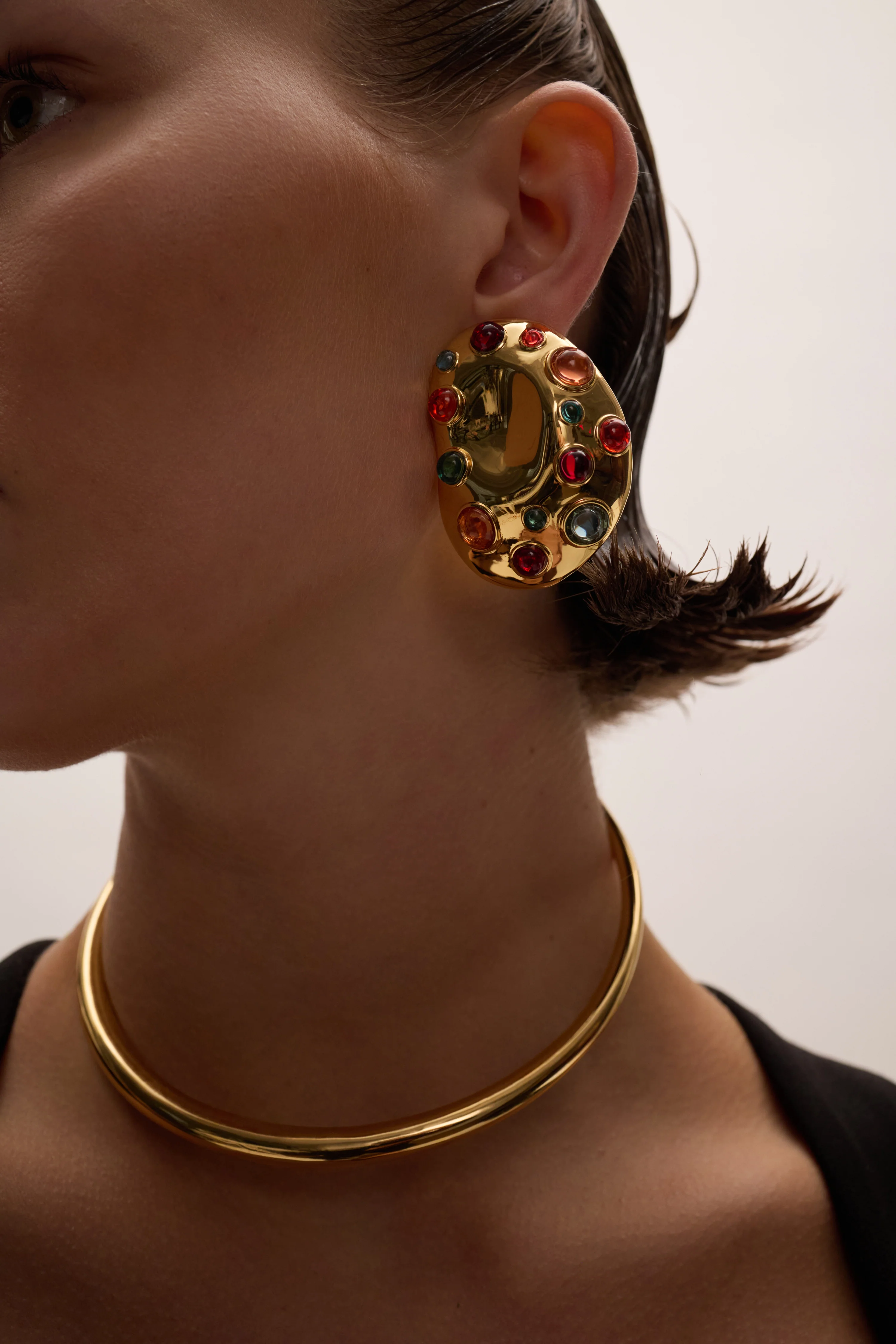 Zoe Bezel Button Clip On Earrings - Image 2